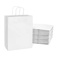 10x5x13 Medium White Paper Bags with Handles