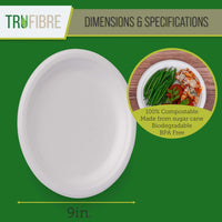 TruFibre 10.35x8.35 125 Pack 5 Compartment Plates, 100% Natural Disposable Biodegradable Plates, Lunch Trays for Cafeteria, Food, Meals, Dinner, Bulk