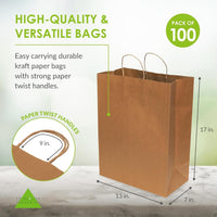 13x7x17 Brown Paper Bags with Handles