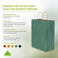 10x5x13 Medium Green Paper Bags with Handles