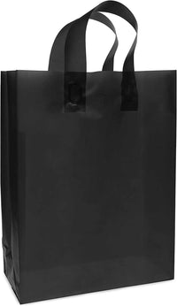 10x5x13 Medium Frosted Black Plastic Bags with Handles