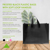 16x6x12 Large Frosted Black Plastic Bags with Handles