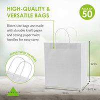 10x6.75x12 White Paper Takeout Bags with Handles