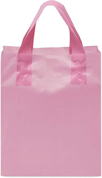 8x4x10 Small Frosted Pink Plastic Bags with Handles