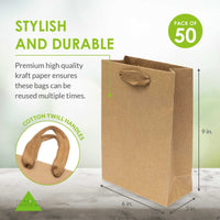 6x3x9 Extra Small Brown Paper Bags with Ribbon Handles