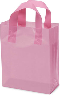 8x4x10 Small Frosted Pink Plastic Bags with Handles