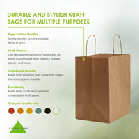 10x6.75x12 Brown Paper Takeout Bags with Handles