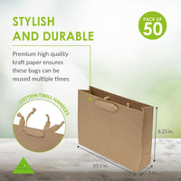 Stylish and durable medium brown paper bag with ribbon handles, recyclable kraft paper, pack of 50 by Prime Line Packaging