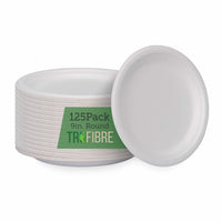 TruFibre 10.35x8.35 125 Pack 5 Compartment Plates, 100% Natural Disposable Biodegradable Plates, Lunch Trays for Cafeteria, Food, Meals, Dinner, Bulk