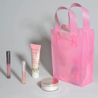 6x3x9 Extra Small Frosted Pink Plastic Bags with Handles