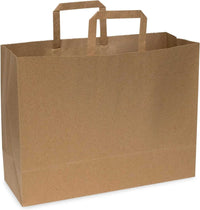 16x6x12 large flat kraft paper handle brown grocery bags from Prime Line Packaging, perfect for delis, bakeries, and convenience stores.