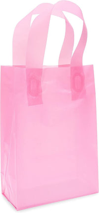 6x3x9 Extra Small Frosted Pink Plastic Bags with Handles