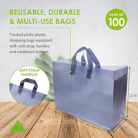 16x6x12 Large Frosted Navy Blue Plastic Bags with Handles