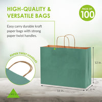 16x6x12 Large Green Paper Bags with Handles