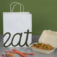 10x6.75x12 White Paper Takeout Bags with Handles