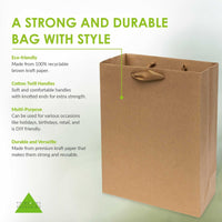 10x5x13 Medium Brown Paper Bags with Ribbon Handles