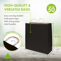 18x7x18.75 Extra Large Black Paper Bags with Handles