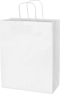 10x6.75x12 White Paper Takeout Bags with Handles