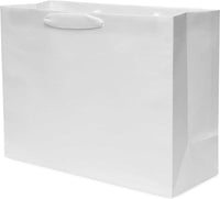 16x6x12 Large White Paper Bags with Ribbon Handles