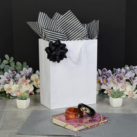 10x5x13 Medium White Paper Bags with Ribbon Handles