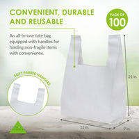 12x7x21 Bulk White Heat Sealed Reusable Fabric T Shirt Bags